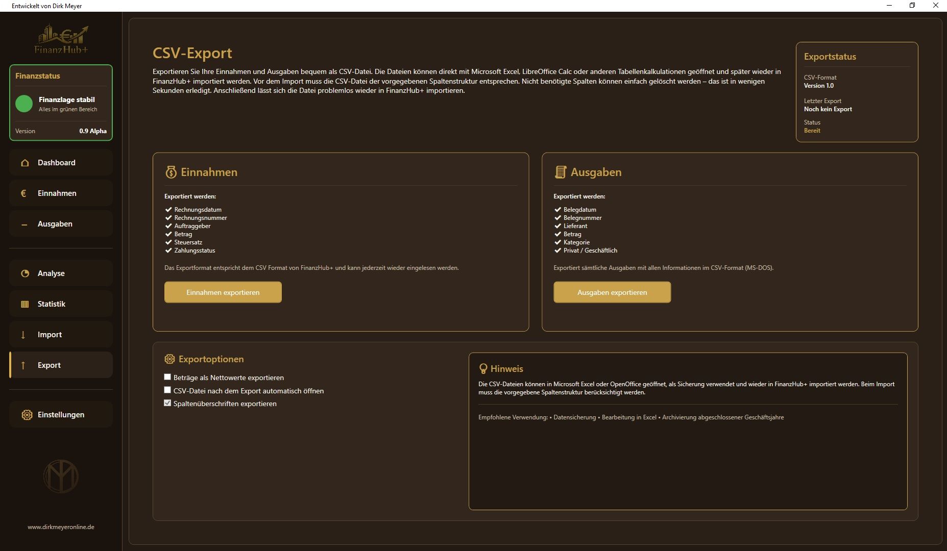 CSV-Export FinanzHub+